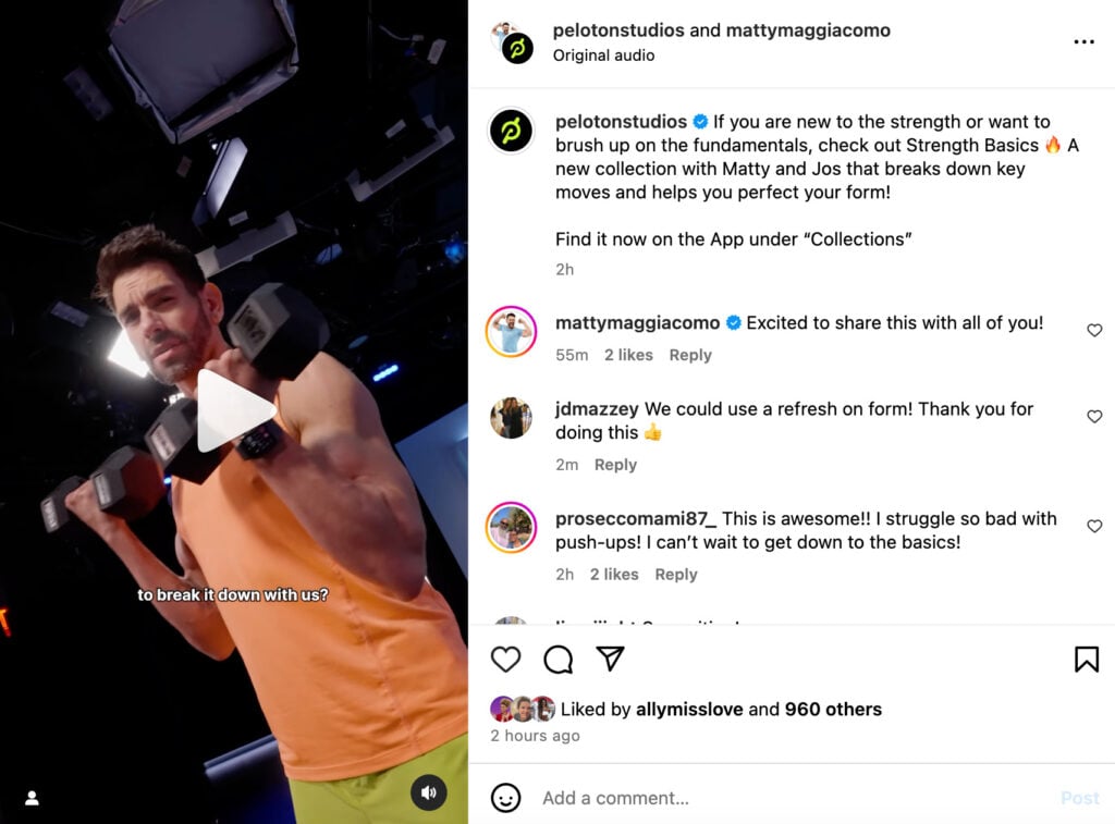 @PelotonStudios Instagram post announcing Strength Basics Collection.